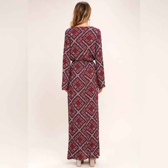 LULUS | Boho Burgundy Print dress | size Large - Picture 2 of 14